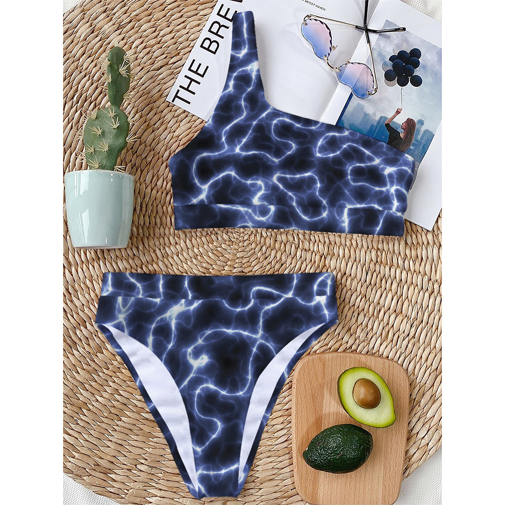Lightning Chain Print One Shoulder Bikini Top