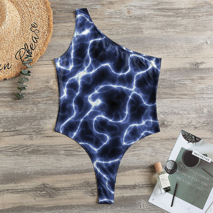 Lightning Chain Print One Shoulder Bodysuit