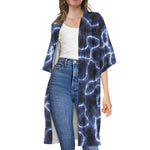 Lightning Chain Print Open Front Beach Cover Up