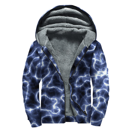 Lightning Chain Print Sherpa Lined Zip Up Hoodie
