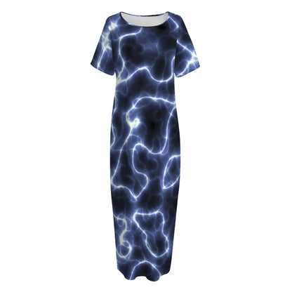 Lightning Chain Print Short Sleeve Long Nightdress