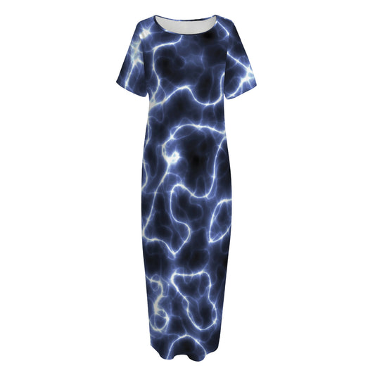 Lightning Chain Print Short Sleeve Long Nightdress