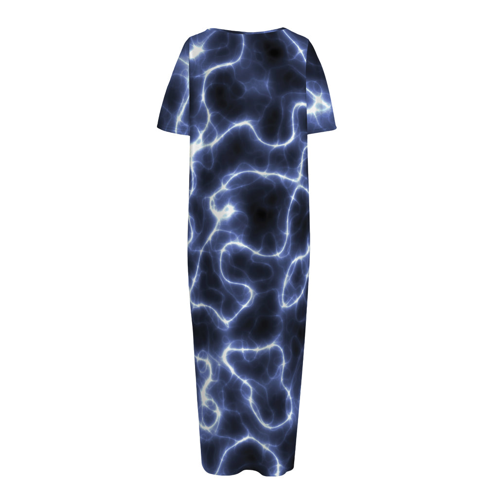 Lightning Chain Print Short Sleeve Long Nightdress
