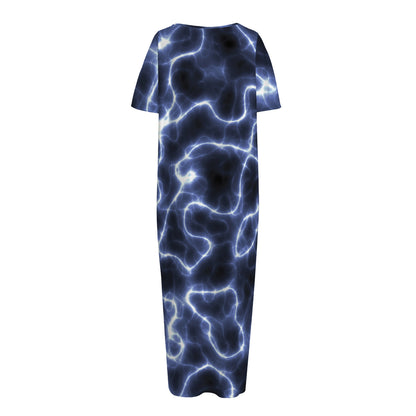Lightning Chain Print Short Sleeve Long Nightdress