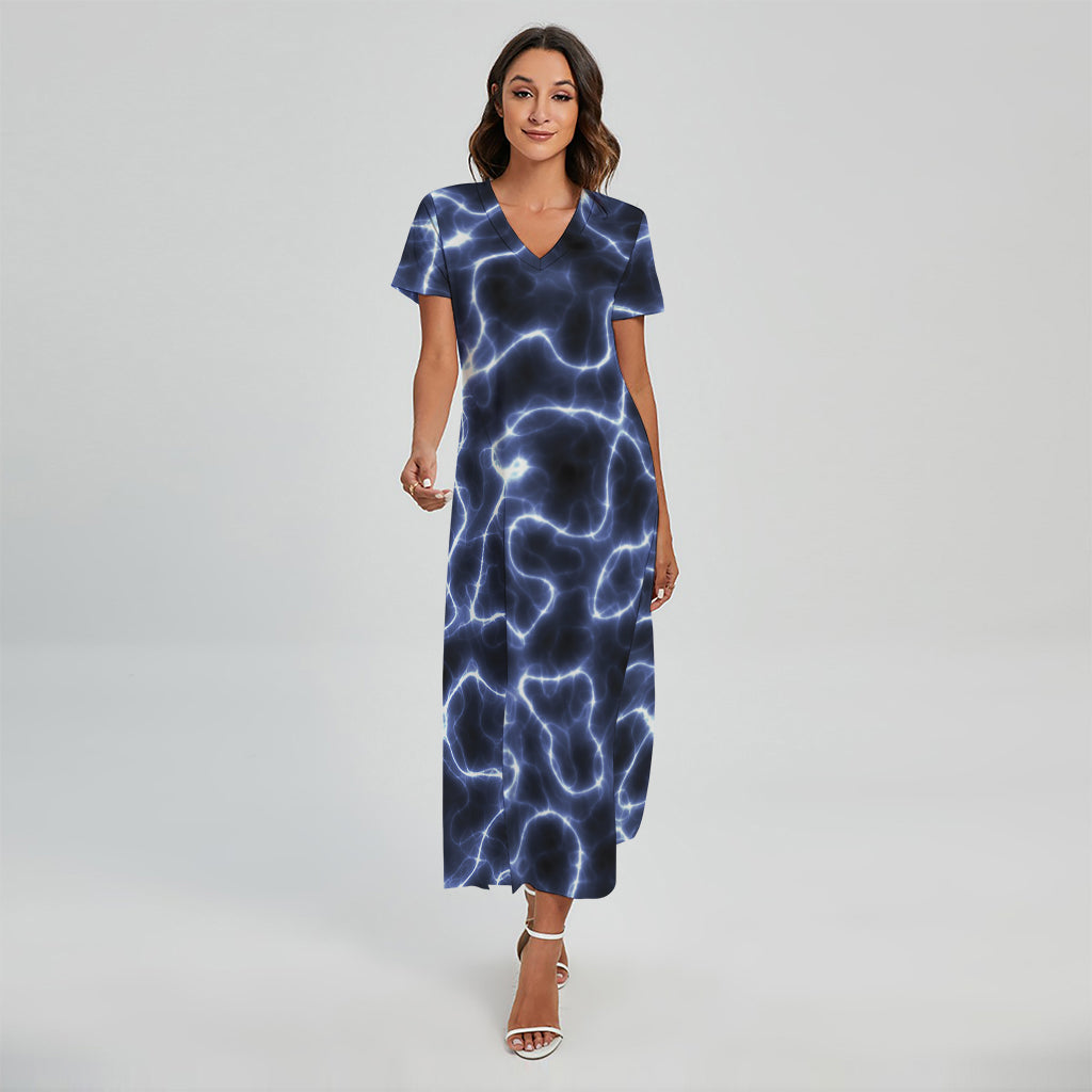 Lightning Chain Print Short Sleeve Maxi Dress