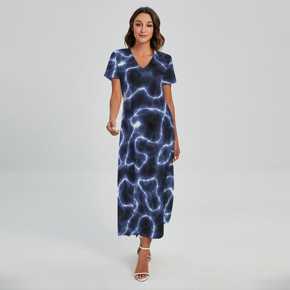 Lightning Chain Print Short Sleeve Maxi Dress