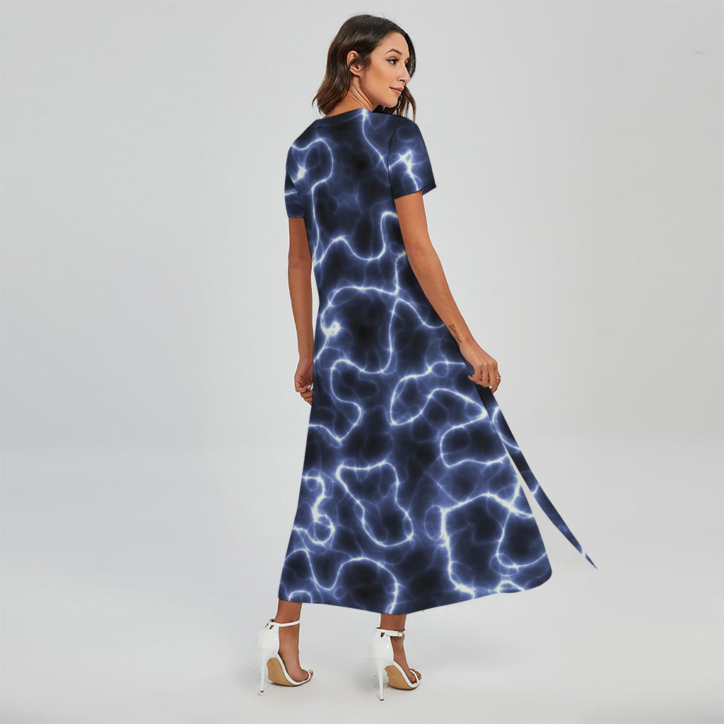 Lightning Chain Print Short Sleeve Maxi Dress