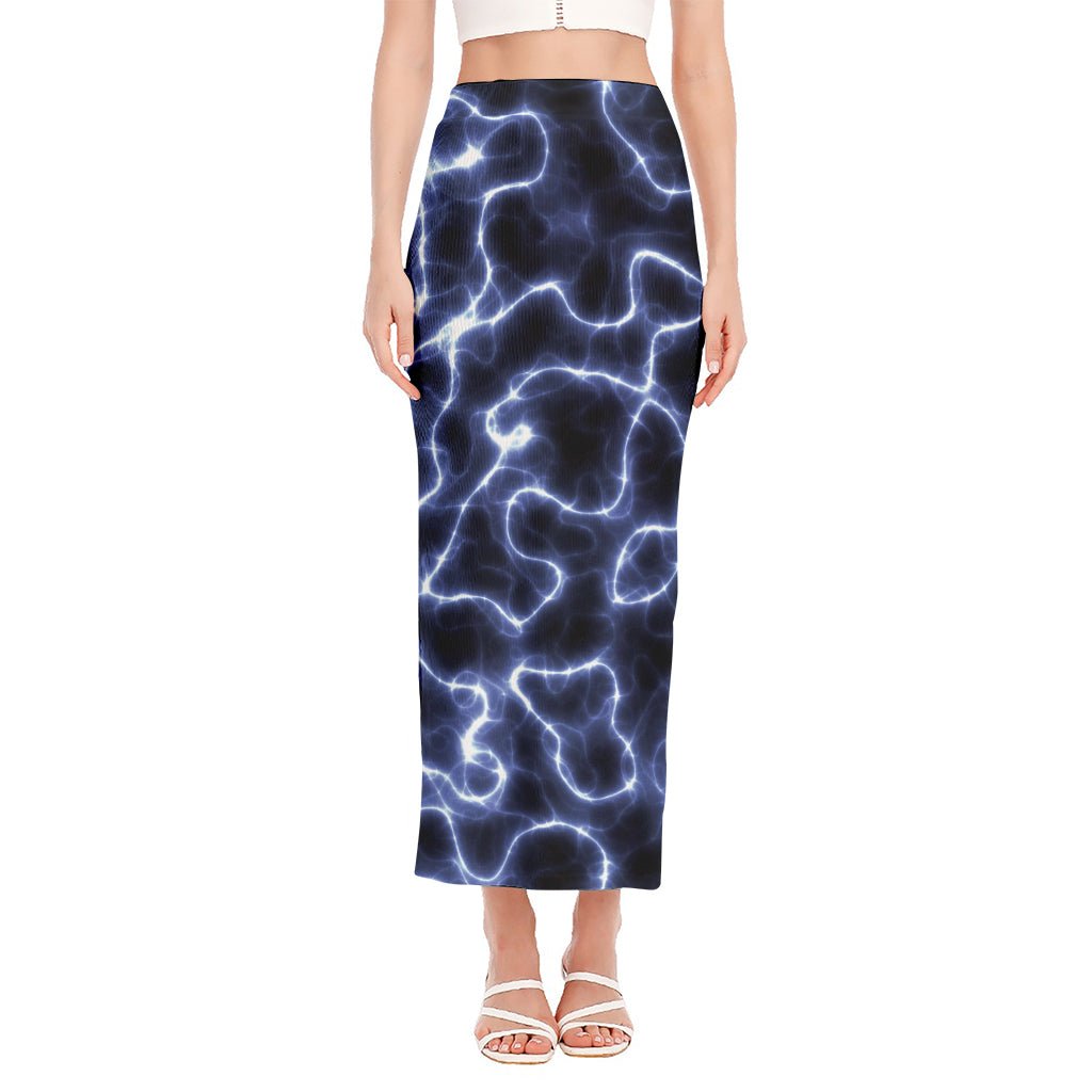 Lightning Chain Print Side Slit Maxi Skirt