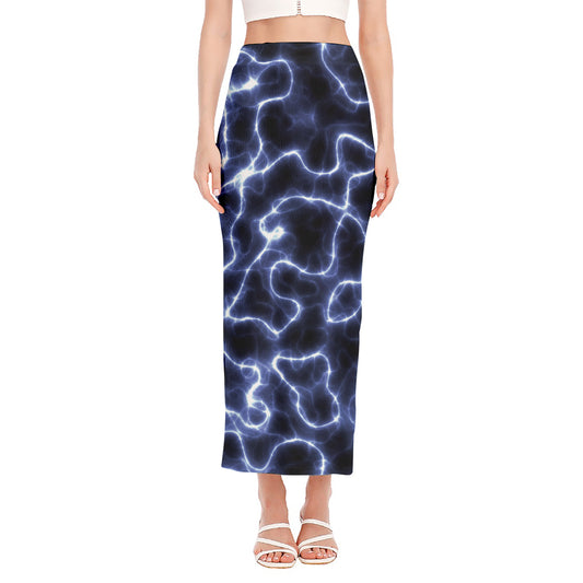 Lightning Chain Print Side Slit Maxi Skirt