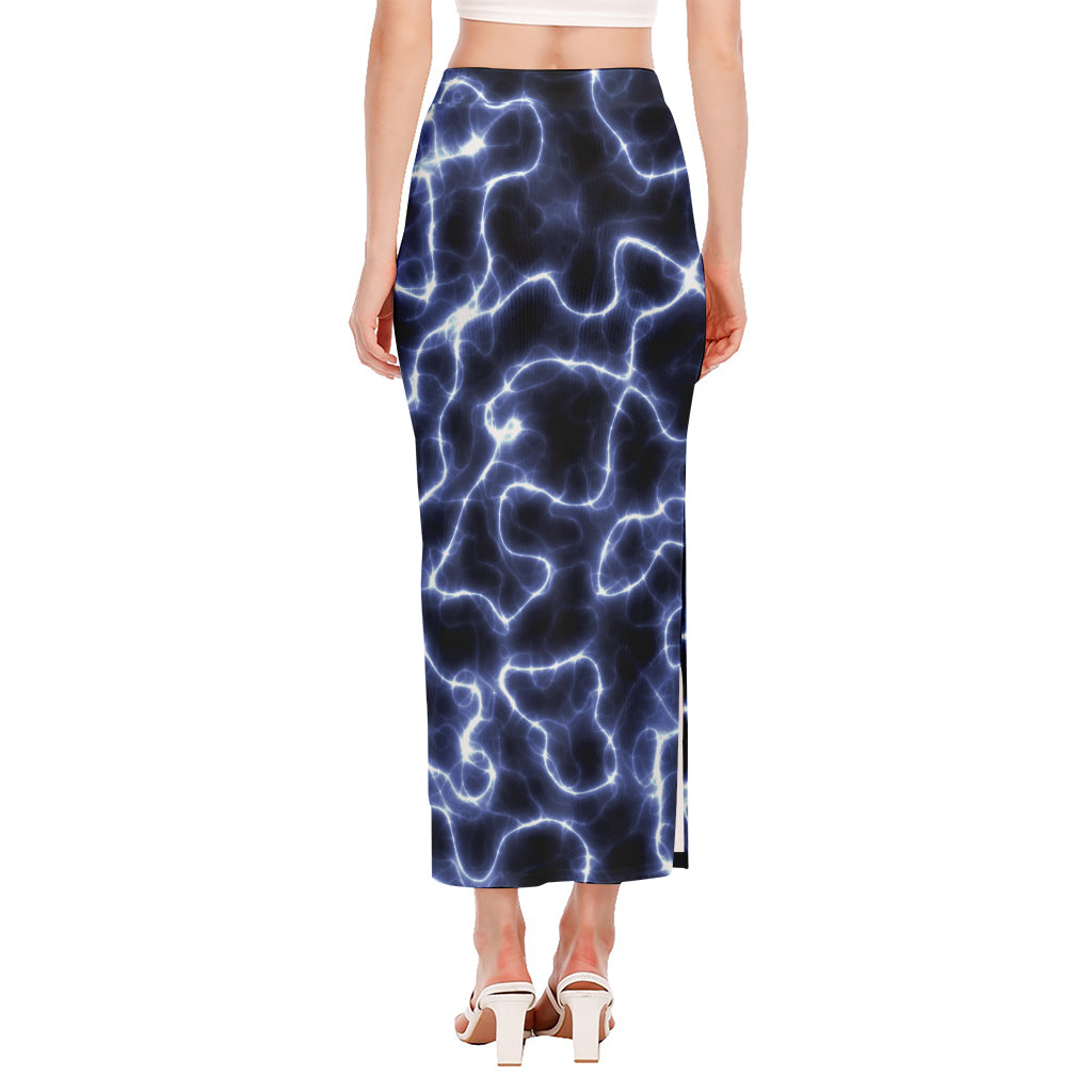 Lightning Chain Print Side Slit Maxi Skirt