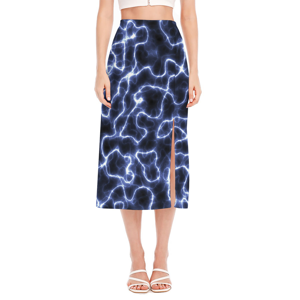 Lightning Chain Print Side Slit Midi Skirt