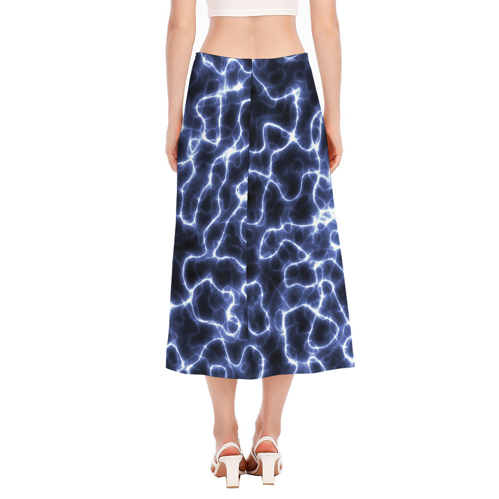 Lightning Chain Print Side Slit Midi Skirt
