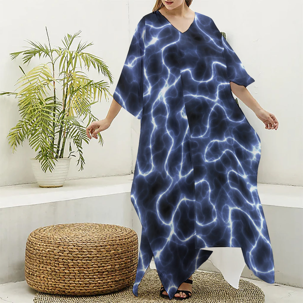 Lightning Chain Print Silk V-Neck Kaftan Dress