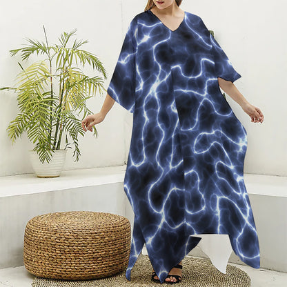 Lightning Chain Print Silk V-Neck Kaftan Dress