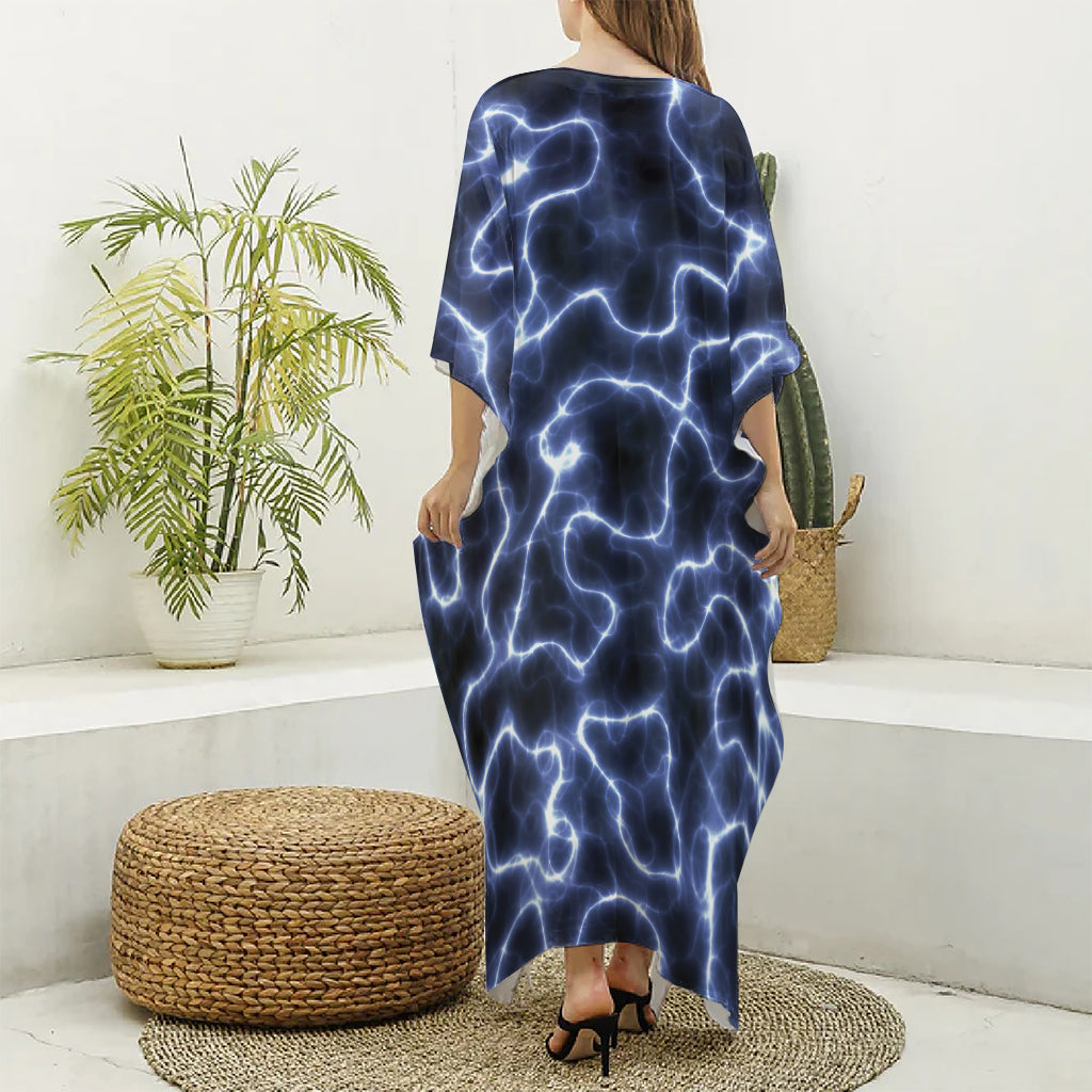 Lightning Chain Print Silk V-Neck Kaftan Dress