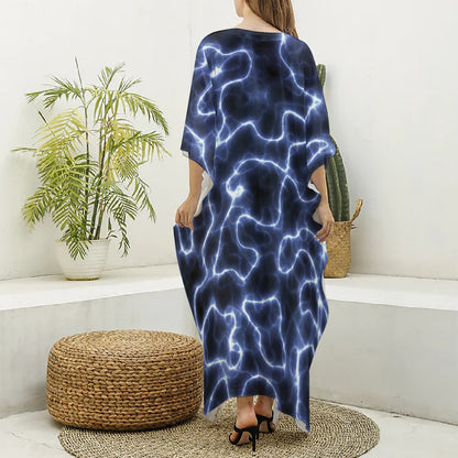 Lightning Chain Print Silk V-Neck Kaftan Dress