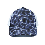Lightning Chain Print White Mesh Trucker Cap