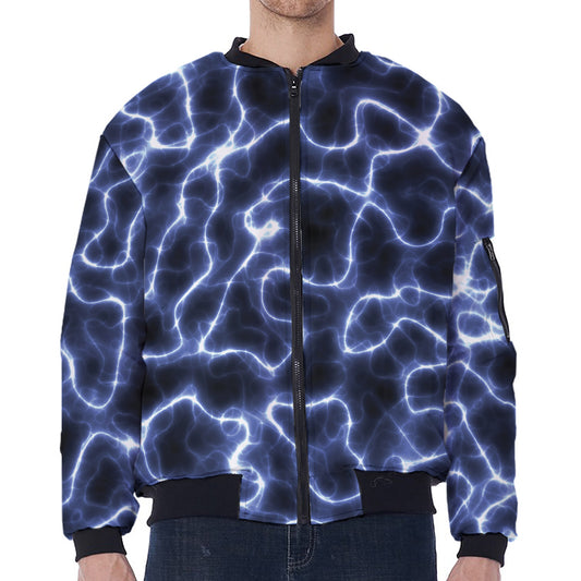 Lightning Chain Print Zip Sleeve Bomber Jacket