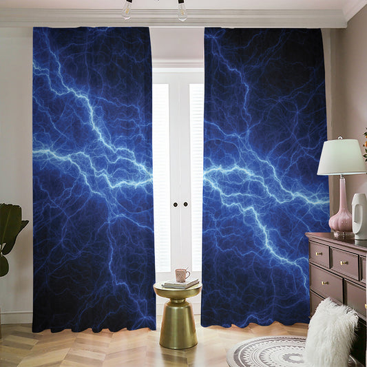 Lightning Plasma Print Blackout Pencil Pleat Curtains