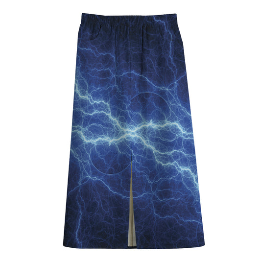 Lightning Plasma Print Cotton Front Slit Maxi Skirt