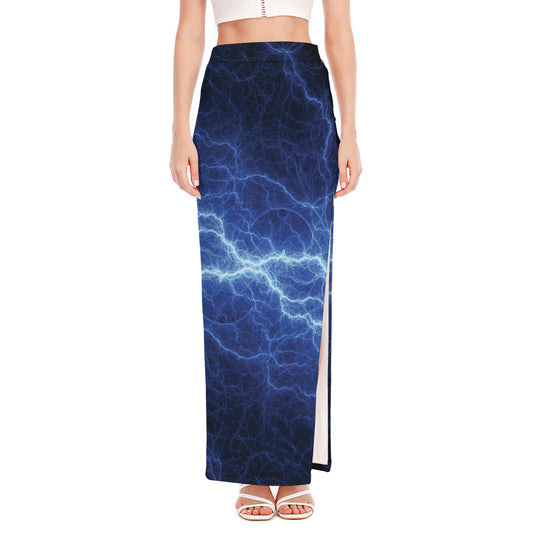 Lightning Plasma Print High Slit Maxi Skirt