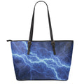 Lightning Plasma Print Leather Tote Bag With Zipper