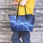Lightning Plasma Print Leather Tote Bag