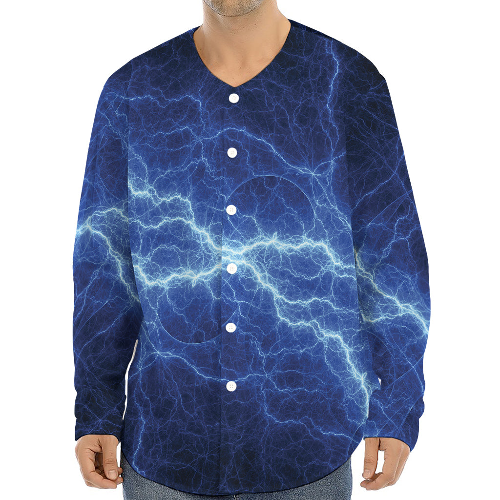 Lightning Plasma Print Long Sleeve Baseball Jersey