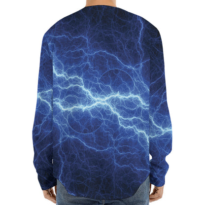Lightning Plasma Print Long Sleeve Baseball Jersey