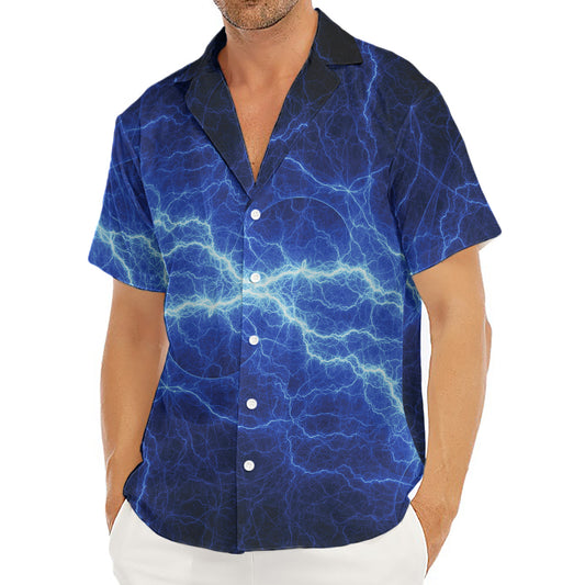 Lightning Plasma Print Men's Deep V-Neck Shirt