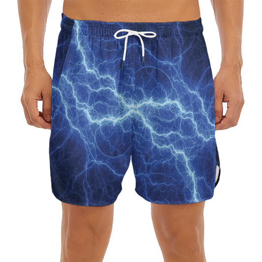 Lightning Plasma Print Men's Split Running Shorts