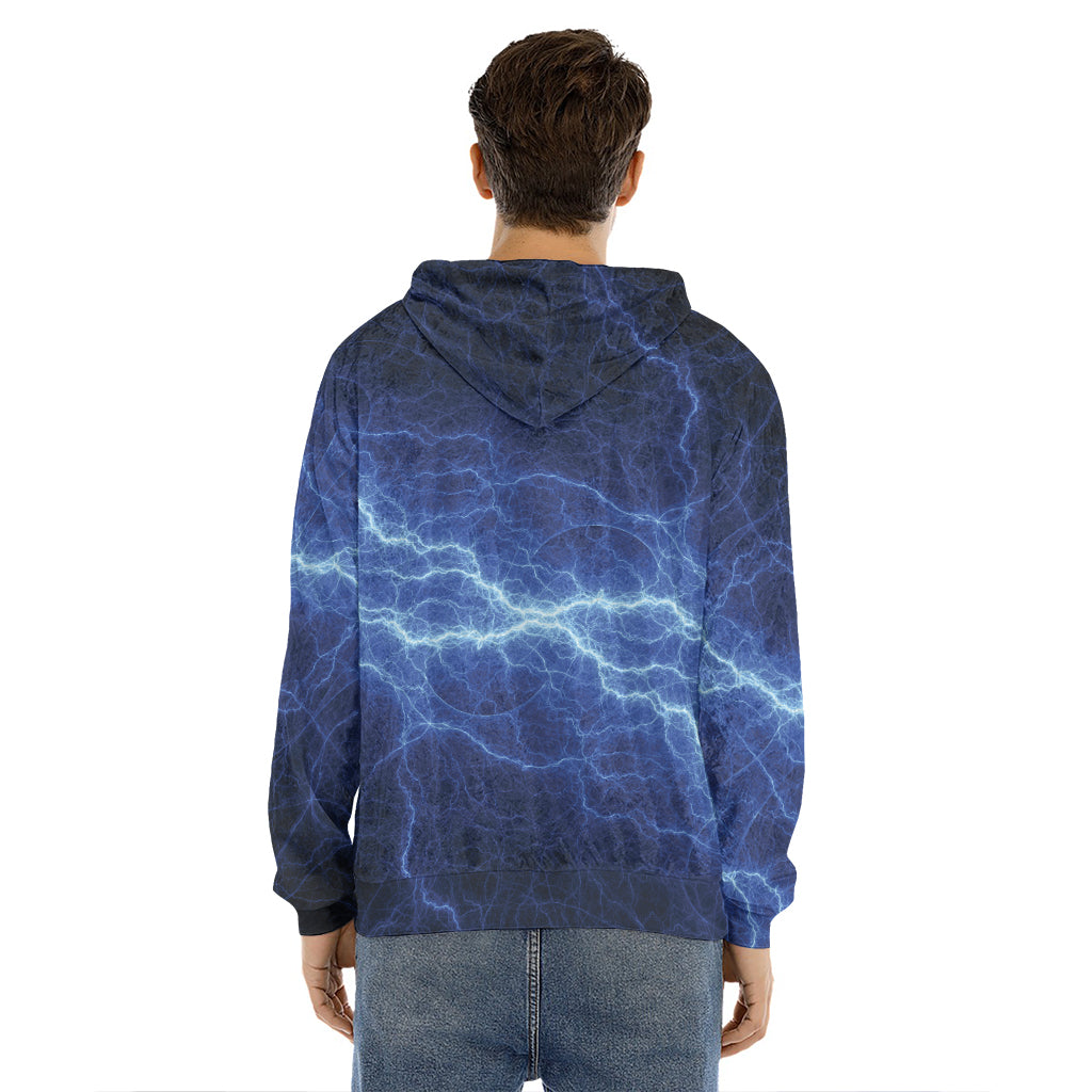 Lightning Plasma Print Men's Velvet Pullover Hoodie