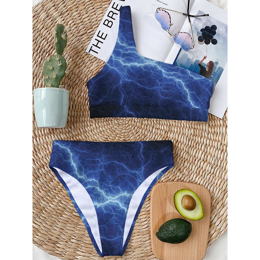 Lightning Plasma Print One Shoulder Bikini Top