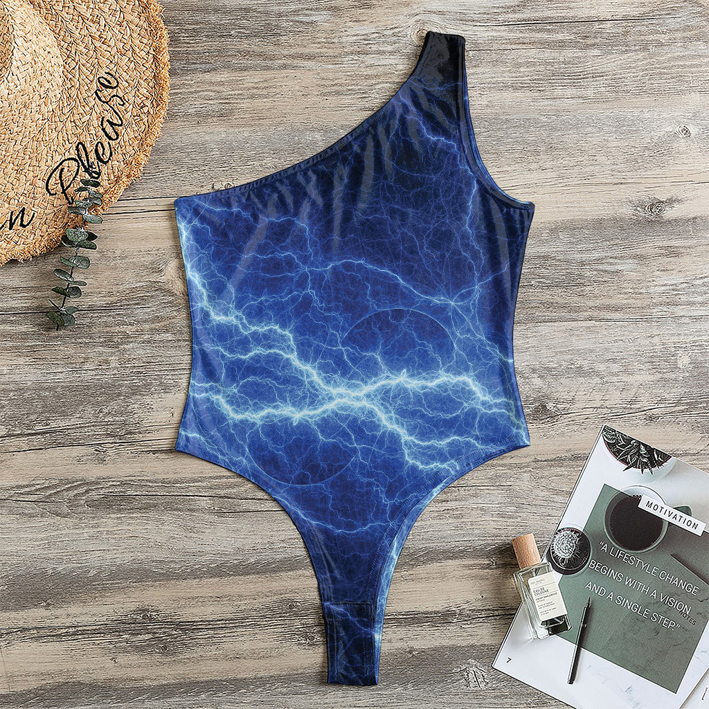 Lightning Plasma Print One Shoulder Bodysuit