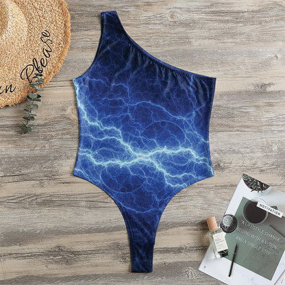 Lightning Plasma Print One Shoulder Bodysuit