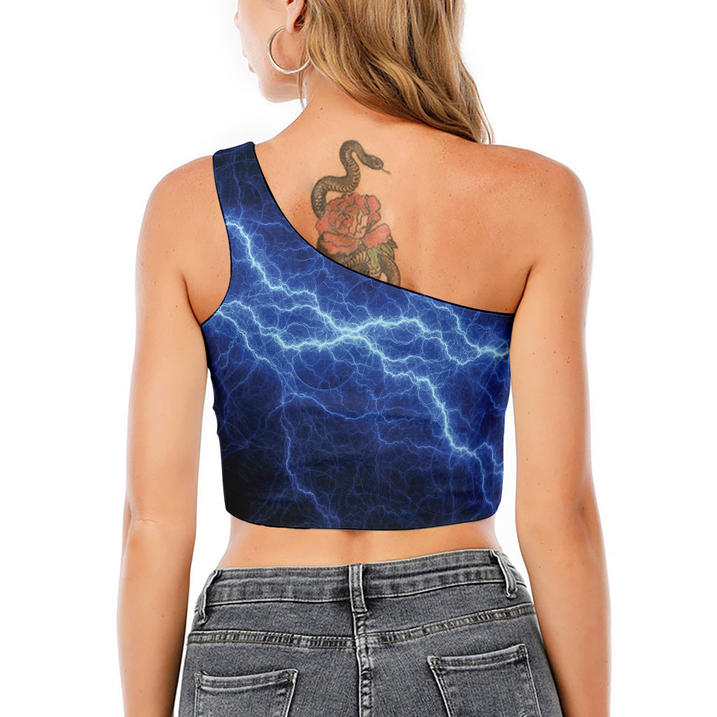 Lightning Plasma Print One Shoulder Crop Top