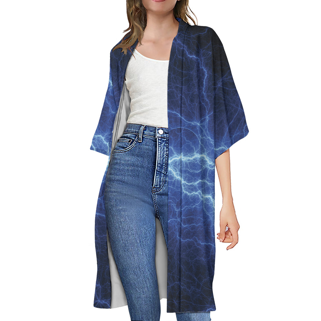 Lightning Plasma Print Open Front Beach Cover Up