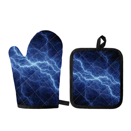 Lightning Plasma Print Oven Mitt And Pot Holder Set