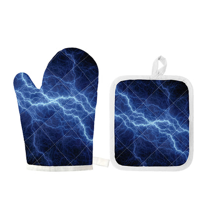 Lightning Plasma Print Oven Mitt And Pot Holder Set