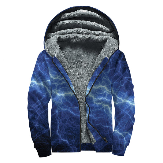 Lightning Plasma Print Sherpa Lined Zip Up Hoodie