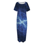 Lightning Plasma Print Short Sleeve Long Nightdress