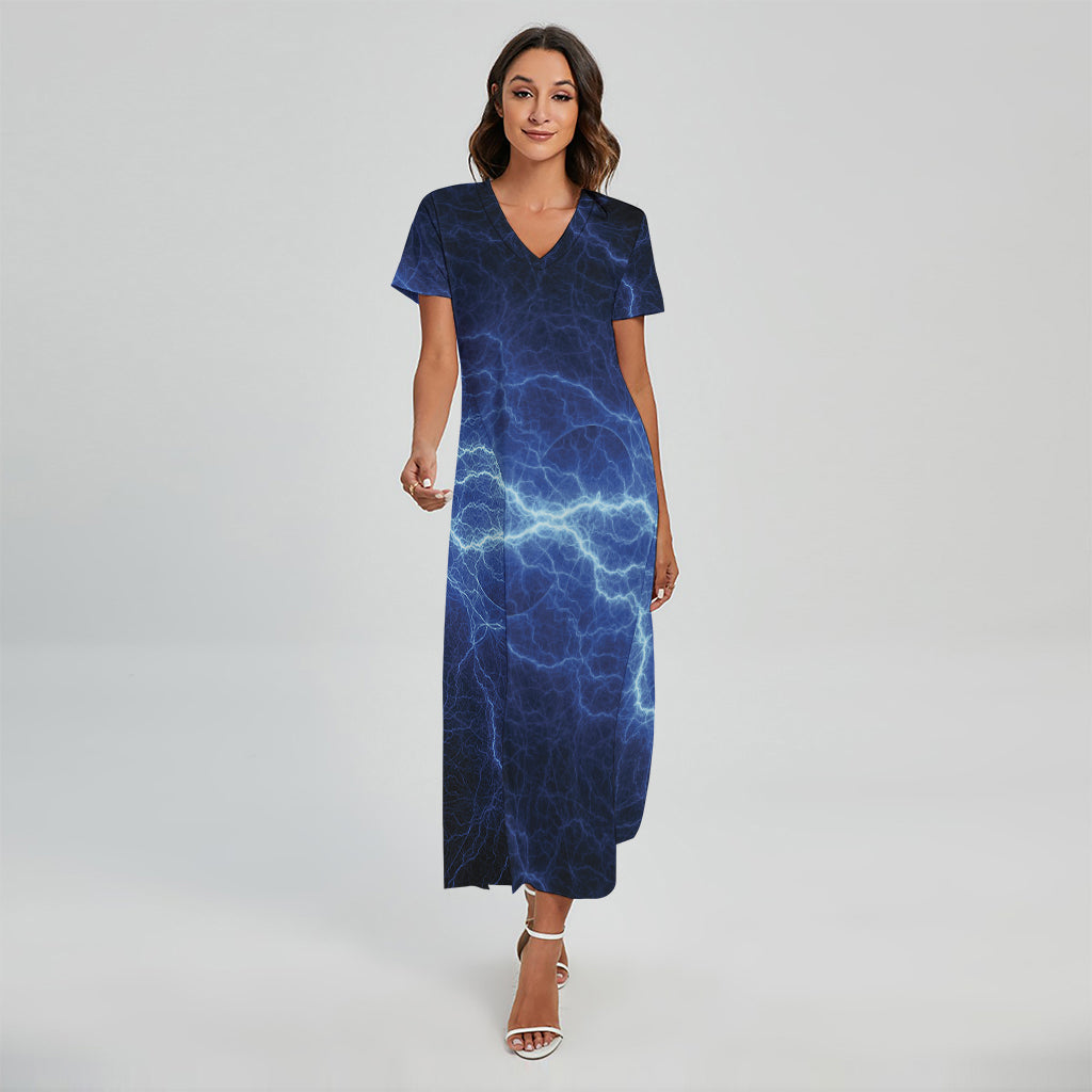 Lightning Plasma Print Short Sleeve Maxi Dress