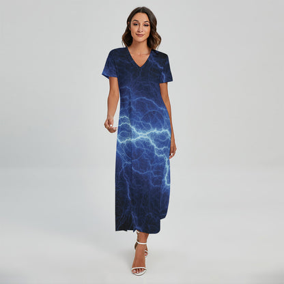 Lightning Plasma Print Short Sleeve Maxi Dress