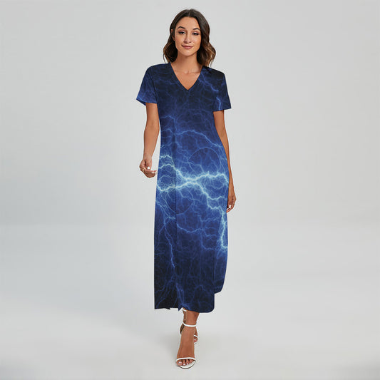 Lightning Plasma Print Short Sleeve Maxi Dress