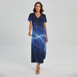 Lightning Plasma Print Short Sleeve Maxi Dress