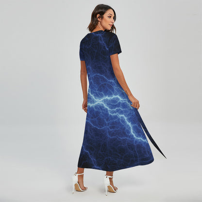 Lightning Plasma Print Short Sleeve Maxi Dress