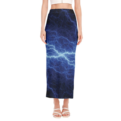 Lightning Plasma Print Side Slit Maxi Skirt