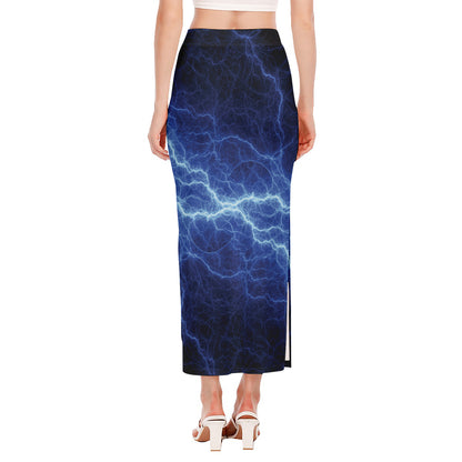 Lightning Plasma Print Side Slit Maxi Skirt