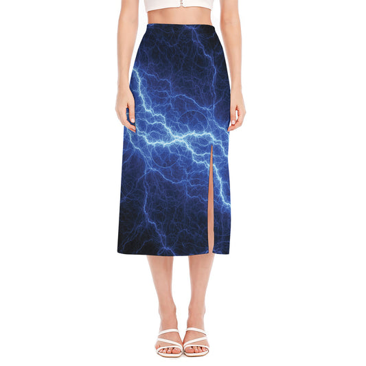 Lightning Plasma Print Side Slit Midi Skirt
