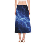 Lightning Plasma Print Side Slit Midi Skirt